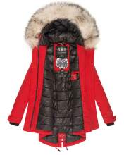 Navahoo Lady Like warme Damen Winterjacke mit Kapuze und Kunstfell Rot Größe M - Gr. 38