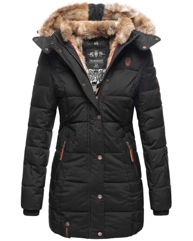 Marikoo Damen Winterjacke mit Kapuze Schwarz