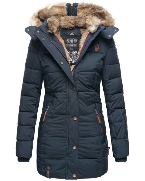 Marikoo warme Damen Steppmantel Winterjacke mit Kapuze Navy Größe XS - Gr. 34