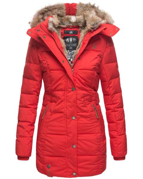 Marikoo warme Damen Steppmantel Winterjacke mit Kapuze Rot Größe XS - Gr. 34