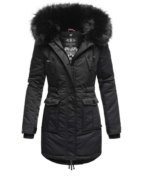 Navahoo Luluna Princess warme Damen Winterjacke mit Kunstfell Schwarz Größe S - Gr. 36