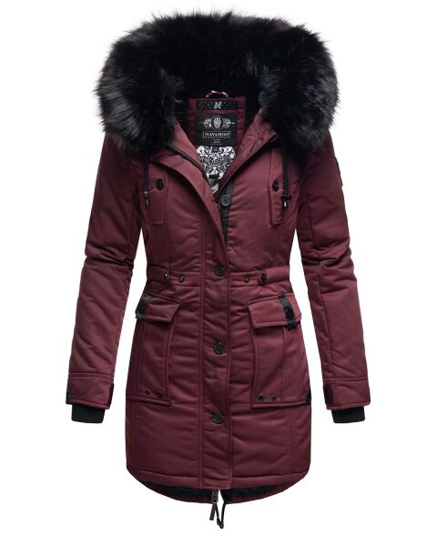 Navahoo Luluna Princess warme Damen Winterjacke mit Kunstfell Weinrot Größe M - Gr. 38