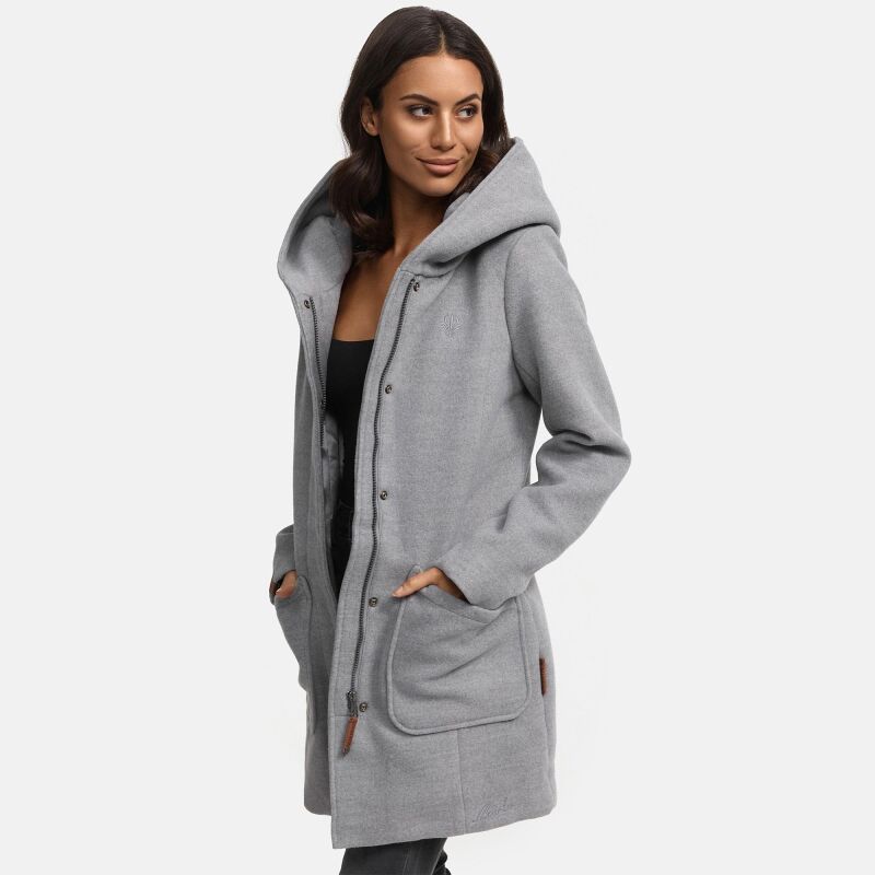 Marikoo Maikoo Damen Trenchcoat Wintermantel Hellgrau Gr&ouml;&szlig;e L - Gr. 40