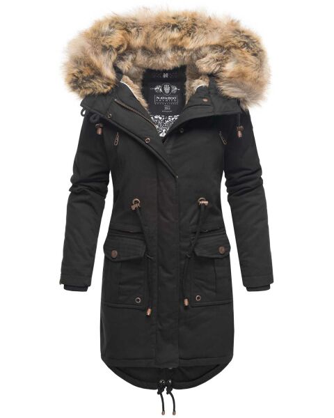 Navahoo Rosinchen Damen Parka Winterjacke mit Kapuze Schwarz Größe S - Gr. 36