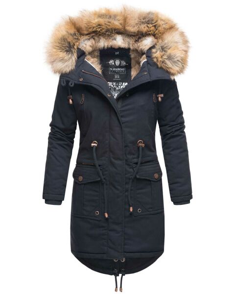 Navahoo Rosinchen Damen Parka Winterjacke mit Kapuze Navy Größe M - Gr. 38