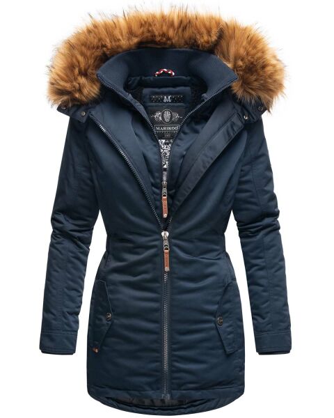 Marikoo Sanakoo Damen Winterjacke mit Kapuze und Teddyfell  Navy Größe XS - Gr. 34