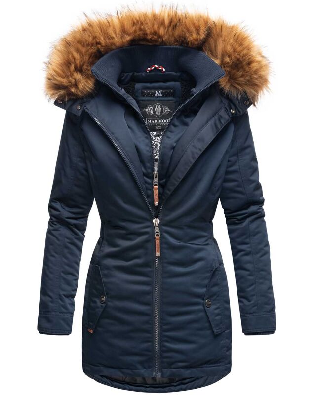 Marikoo Sanakoo Damen Winterjacke mit Kapuze und Teddyfell  Navy Gr&ouml;&szlig;e S - Gr. 36