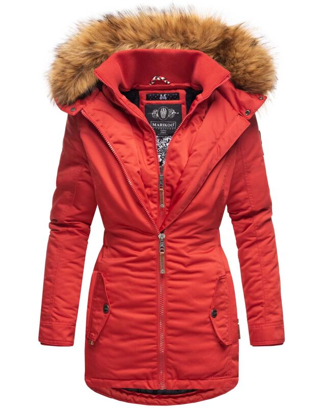 Marikoo Sanakoo Damen Winterjacke mit Kapuze und Teddyfell  Rot Gr&ouml;&szlig;e L - Gr. 40