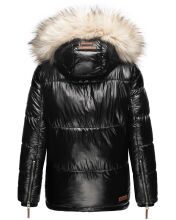 Navahoo Tikunaa dicke Damen Winterjacke mit Kapuze und Kunstfellkragen  Schwarz Größe L - Gr. 40