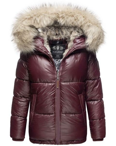Navahoo Tikunaa ladies winter jacket quilted jacket with faux fur hood - Wine Red-Gr.XS