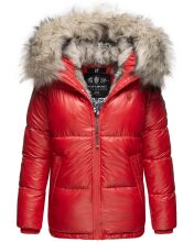 Navahoo Tikunaa Damen Winterjacke mit Kapuze und Kunstfellkragen Rot Gr&ouml;&szlig;e S - Gr. 36