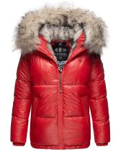 Navahoo Tikunaa Damen Winterjacke mit Kapuze und Kunstfellkragen Rot Gr&ouml;&szlig;e L - Gr. 40