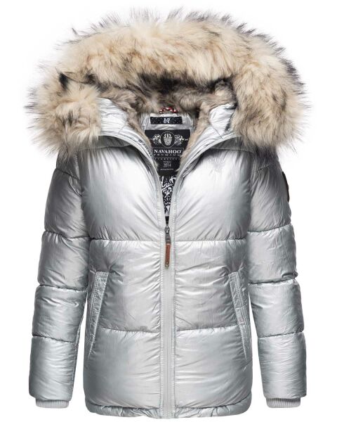Navahoo Tikunaa ladies winter jacket quilted jacket with faux fur hood - Silver-Gr.XS