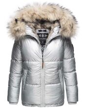 Navahoo Tikunaa ladies winter jacket quilted jacket with faux fur hood - Silver-Gr.XS