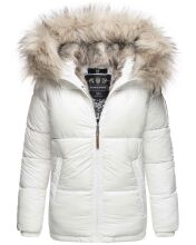 Navahoo Tikunaa dicke Damen Winterjacke mit Kapuze und Kunstfellkragen  Weiß Größe XS - Gr. 34