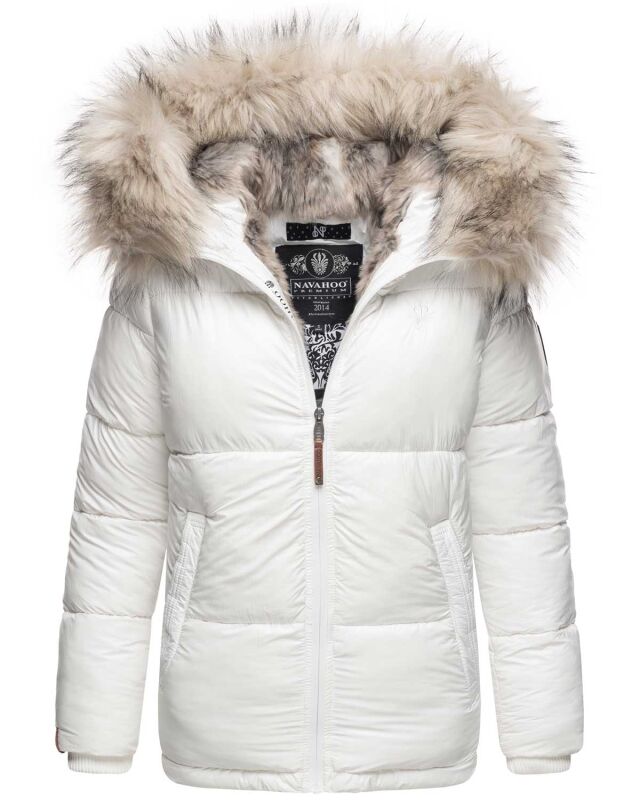 Navahoo Tikunaa dicke Damen Winterjacke mit Kapuze und Kunstfellkragen  Wei&szlig; Gr&ouml;&szlig;e S - Gr. 36