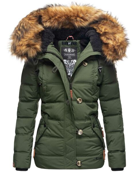 Navahoo Zoja ladies quilted jacket with teddy fur - Olive-Gr.S