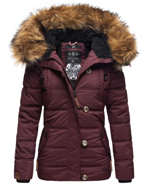 Navahoo Zoja Damen gespteppte Winterjacke gefüttert mit Teddyfell Weinrot Größe XS - Gr. 34