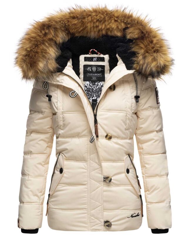 Navahoo Zoja Damen gesteppte Winterjacke gef&uuml;ttert mit Teddyfell Beige Gr&ouml;&szlig;e M - Gr. 38