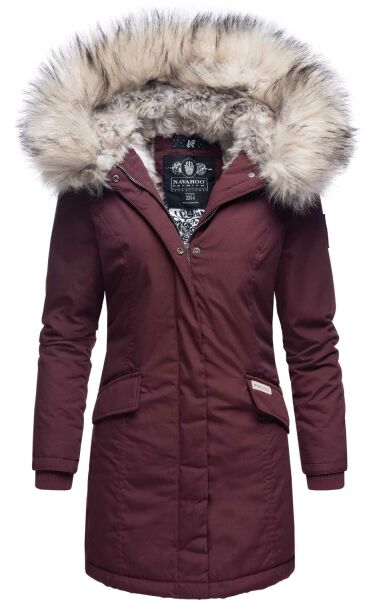 Navahoo Cristal Damen Winterjacke Parka mit Kunstfell Weinrot Gr.XS