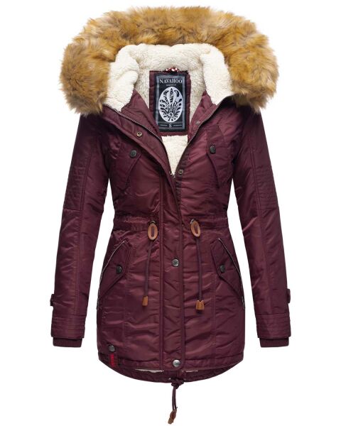 Navahoo LaViva warme Damen Winterjacke mit Teddyfell Weinrot Größe XS - Gr. 34