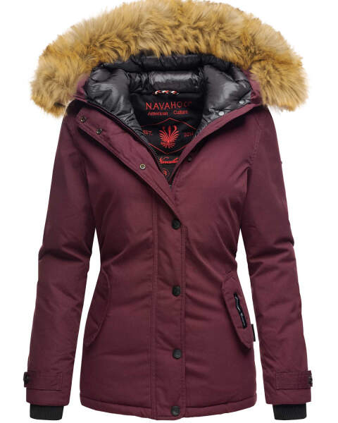 Navahoo Warm Ladies Winter Jacket Winterjacket Parka Coat Laura2 Faux Fur B392 Wine Red Size L - Size 40