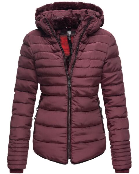 Marikoo Amber Damen Winter Steppjacke gef&uuml;ttert mit kuschligem Teddyfell Weinrot Gr&ouml;&szlig;e XS - Gr. 34