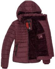 Marikoo Amber Damen Winter Steppjacke gef&uuml;ttert mit kuschligem Teddyfell Weinrot Gr&ouml;&szlig;e XS - Gr. 34