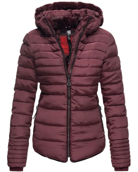 Marikoo Amber Damen Winter Steppjacke gefüttert mit kuschligem Teddyfell Weinrot Größe S - Gr. 36