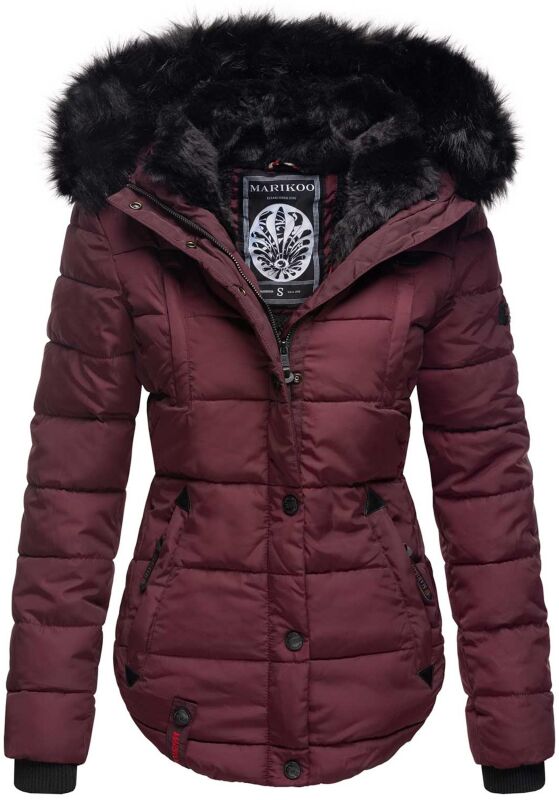 Marikoo Lotus warme Damen Winterjacke gesteppt mit Kunstfell Weinrot Größe XS - Gr. 34