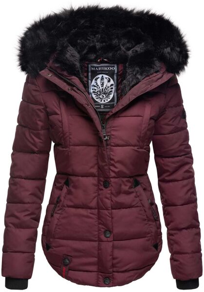 Marikoo Lotus warme Damen Winterjacke gesteppt mit Kunstfell Weinrot Größe S - Gr. 36