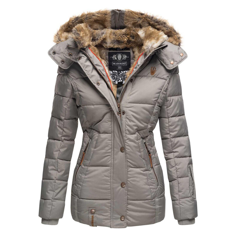 Marikoo Nekoo warm gefütterte Damen Winterjacke mit Kunstfell Grau Größe XS - Gr. 34