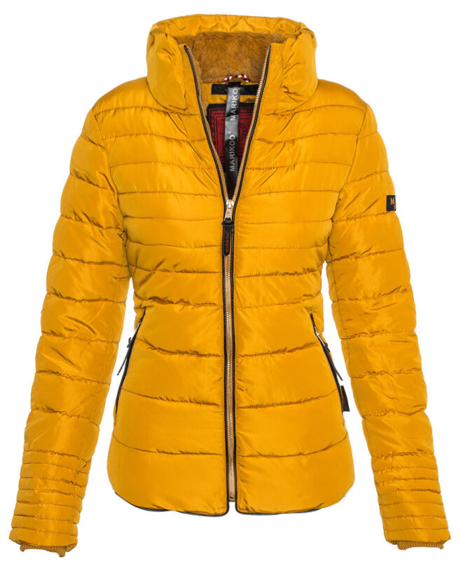 Marikoo Amber Damen Winter Steppjacke gef&uuml;ttert mit kuschligem Teddyfell Gelb ohne Kapuze Gr&ouml;&szlig;e XS - Gr. 34