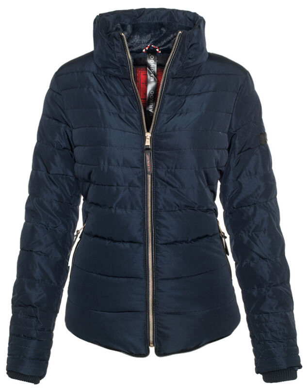 Marikoo Amber Damen Winter Steppjacke gef&uuml;ttert mit kuschligem Teddyfell Blau ohne Kapuze Gr&ouml;&szlig;e S - Gr. 36