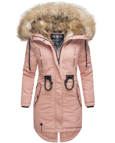 Navahoo Bombii Damen Winterjacke lang mit Kunstfell Rosa Größe XS - Gr. 34