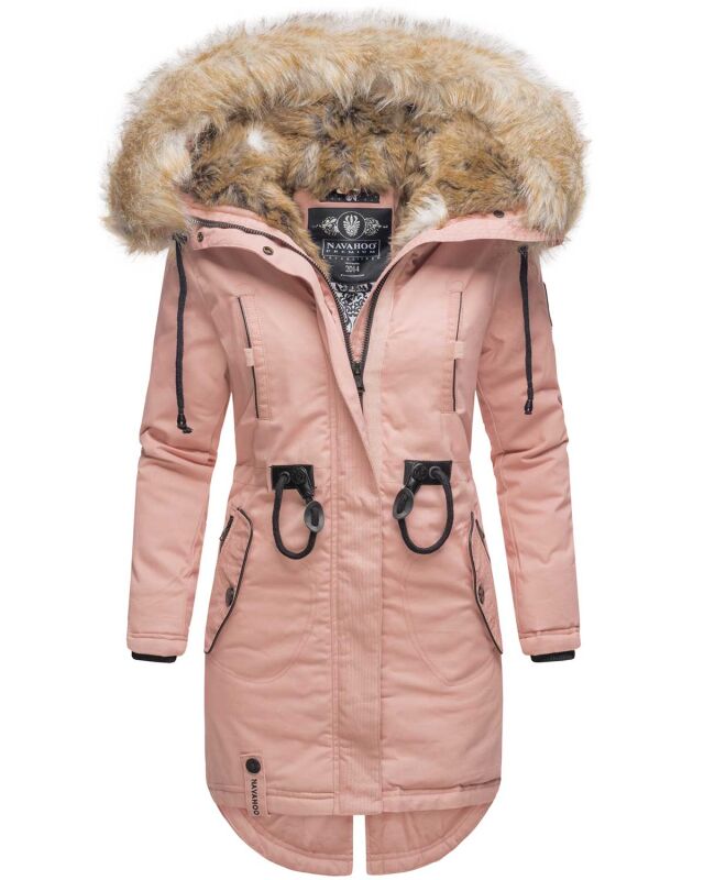 Navahoo Bombii Damen Winterjacke lang mit Kunstfell Rosa Gr&ouml;&szlig;e XXL - Gr. 44