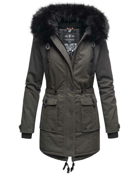 Navahoo Luluna Damen Winterjacke mit Kunstfell und Teddyfell  Dunkelgrau Größe S - Gr. 36