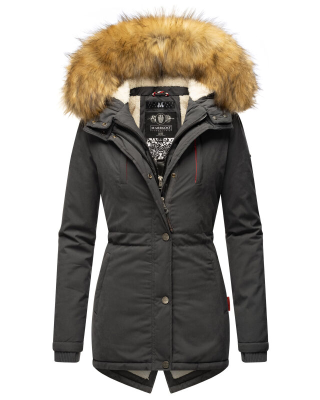 Marikoo Akira warme Damen Winterjacke mit Kapuze Anthrazit Größe XS - Gr. 34