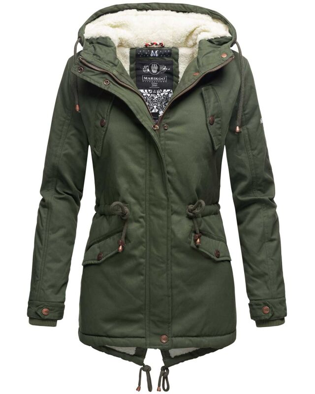 Marikoo Manolya Damen Parka Winterjacke mit Teddyfell Forest Green Gr&ouml;&szlig;e XS - Gr. 34