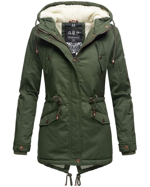 Marikoo Manolya Damen Parka Winterjacke mit Teddyfell Forest Green Größe S - Gr. 36