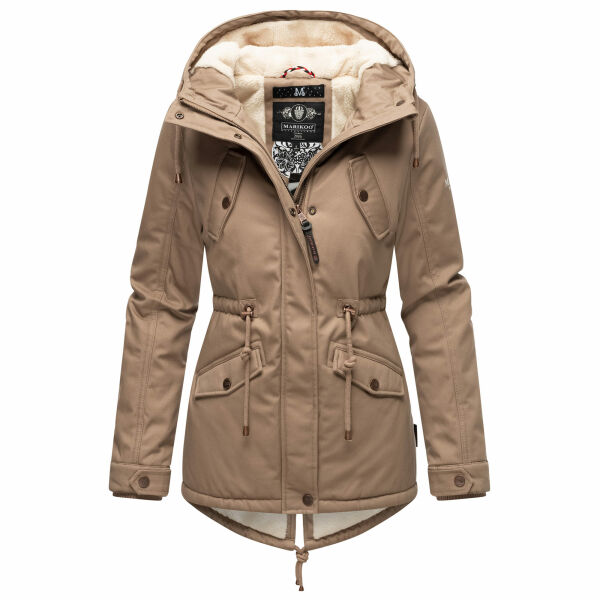 Marikoo Manolya Damen Parka Winterjacke mit Teddyfell Taupe Größe M - Gr. 38