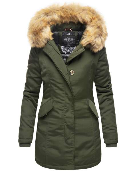 Marikoo Karmaa Ladies Winter Jacket Parka Coat Winterjacket Warm Lined B362 Olive Size L - Size 40