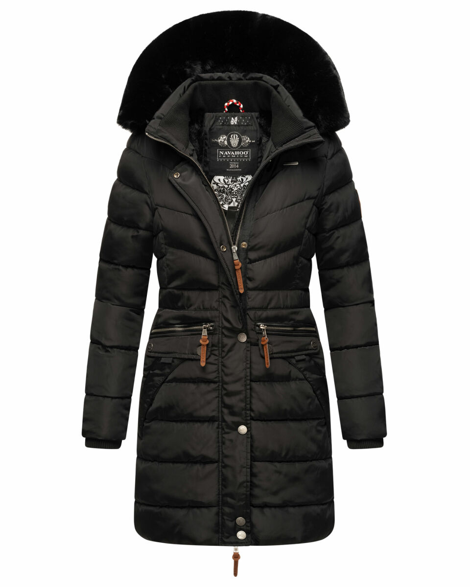 Navahoo Paula Damen Parka Winterjacke warm Gefüttert Schwarz schwarzes Fell Größe M - Gr. 38