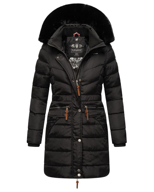 Navahoo Paula Damen Parka Winterjacke warm Gefüttert Schwarz schwarzes Fell Größe M - Gr. 38