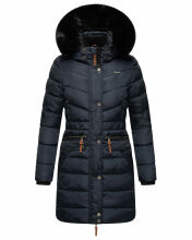 Navahoo Paula Damen Parka Winterjacke warm Gefüttert Blau schwarzes Fell Größe XS - Gr. 34