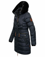 Navahoo Paula Damen Parka Winterjacke warm Gefüttert Blau schwarzes Fell Größe XS - Gr. 34