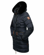 Navahoo Paula Damen Parka Winterjacke warm Gefüttert Blau schwarzes Fell Größe XS - Gr. 34