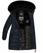 Navahoo Paula Damen Parka Winterjacke warm Gefüttert Blau schwarzes Fell Größe XS - Gr. 34