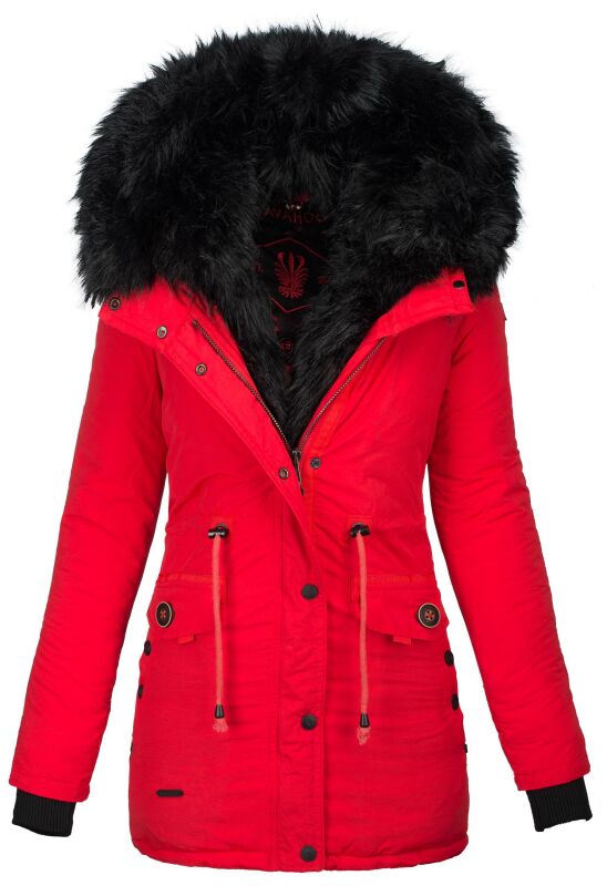 Navahoo Sweety Damen 2in1 Parka Winterjacke warmhaltend Rot schwarzes Fell Gr&ouml;&szlig;e XS - Gr. 34