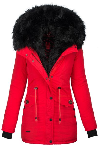 Navahoo Sweety Damen 2in1 Parka Winterjacke Rot schwarzes Fell
